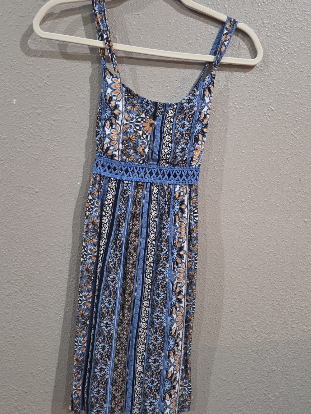 Blue Floral Midi Sundress with Crochet Waistband